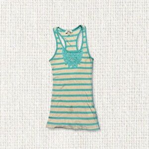 Lei Y2K Turquoise Striped Lace Tank – Ribbed Racerback – Size S